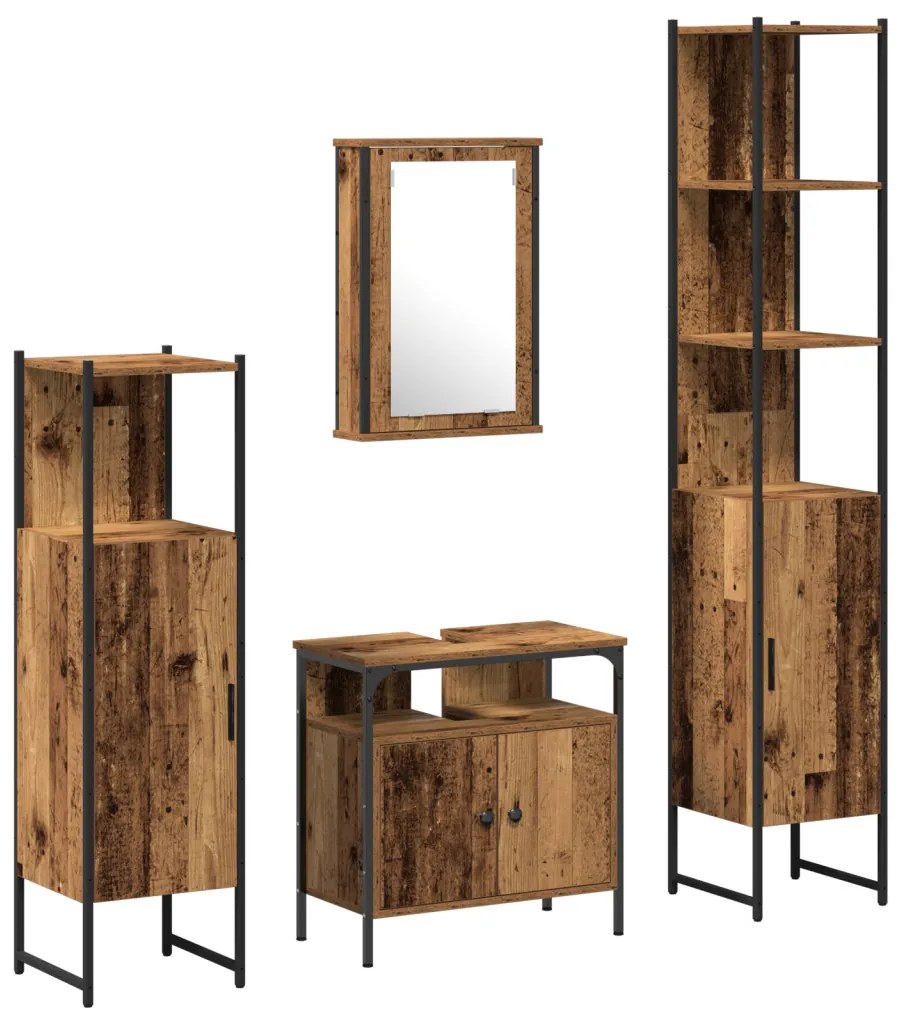 vidaXL Fürdőszoba bútor szett polcokkal ajtóval 4 pcs Régi fa Faanyag