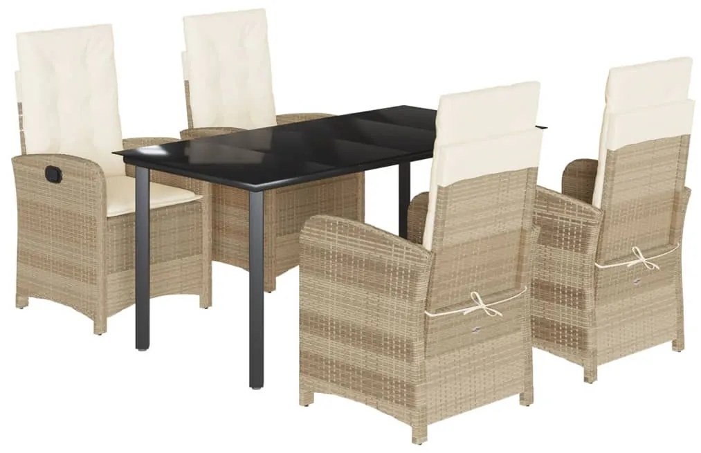 5 részes bézs polyrattan kerti étkezőgarnitúra párnákkal