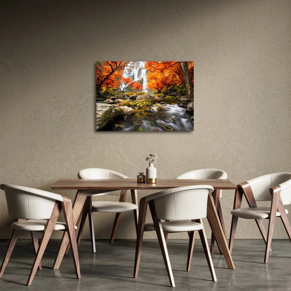 Kép - Vízesések őszi tájban, narancssárga (70x50 cm)