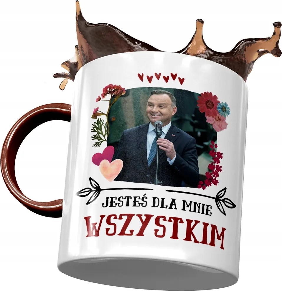 Bordó bögre Andrzej Duda PiS elnök Ajándék Nyomtatott fényképpel