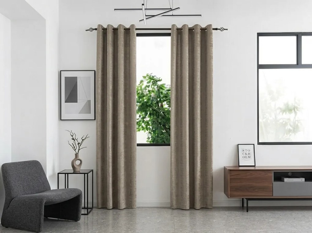 Fényzáró függöny LOOM VELVET 140x250 cm, bézsbarna Felfüggesztés: Fém gyűrűk