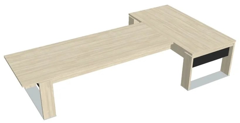 Verno+ S asztal 200 x 370 cm, kiegészítő íróasztallal, akác / fekete