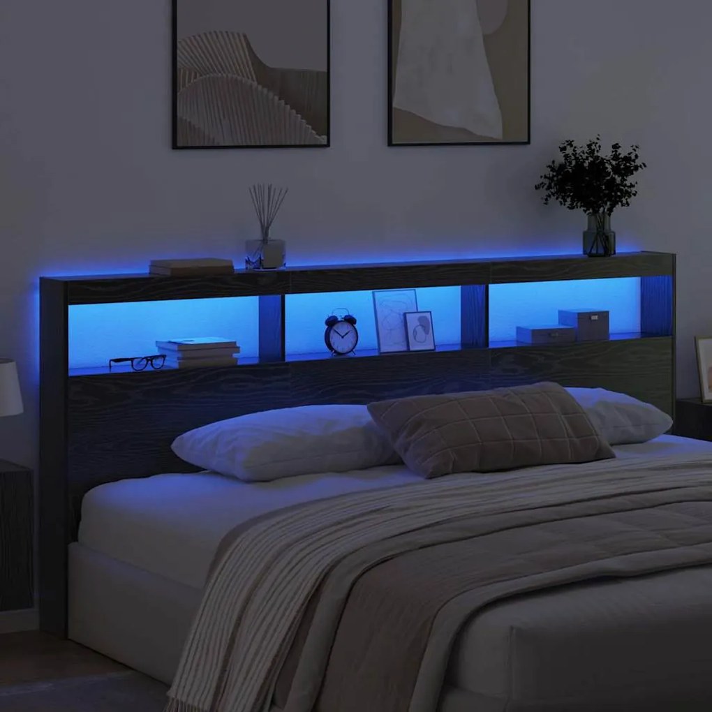 Fejtámla polcokkal Fekete tölgy 220 x 17 x 102 cm Faanyag