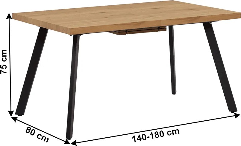 Étkezőasztal, összecsukható, tölgy/fém, 140-180x80 cm, AKAIKO