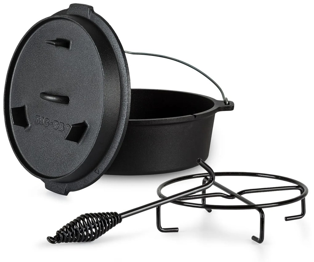 Klarstein Guernsey, prémium öntöttvas edény, 12.0 barbecue edény, öntöttvas, hőkezelt, XL/13,6 l méret