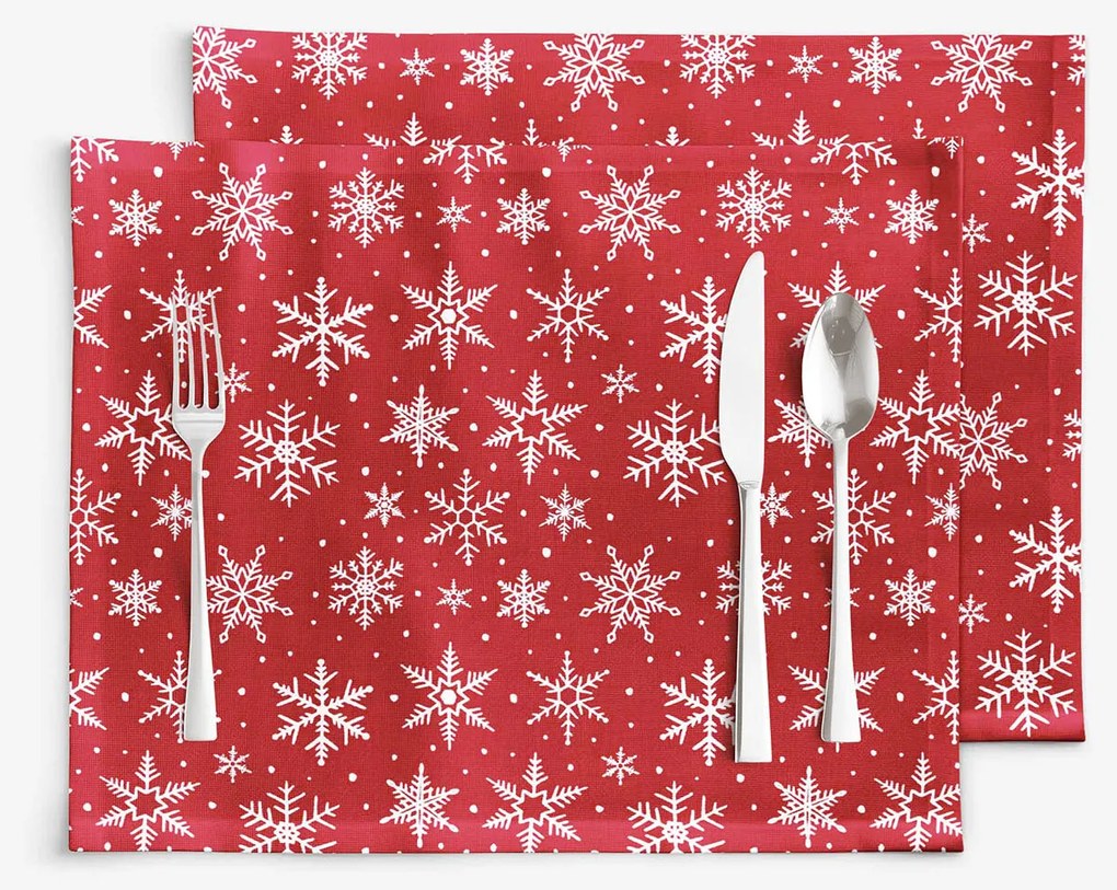Goldea karácsonyi valencia 2 darabos reggeliző alátét - fehér pelyhek piros alapon 30 x 40 cm