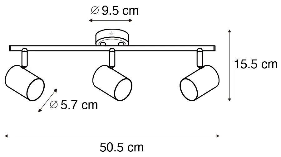 Modern fekete spotlámpa fával dönthető 3 lámpás - Jeana