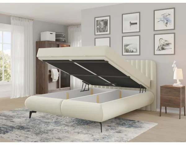 ALEXA kárpitozott ágy matracokkal és tárolóhellyel 160x200 cm bézs