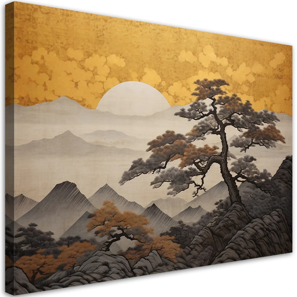 Gario Vászonkép Japán táj arany égbolttal Méret: 120 x 80 cm