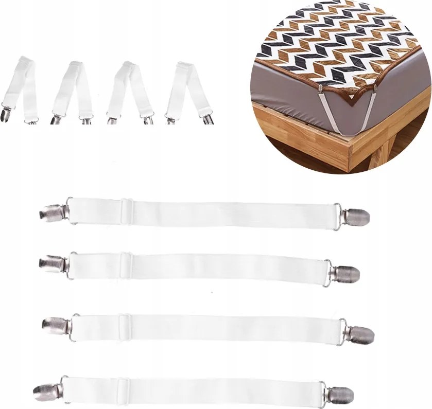 4X Lepedőfeszítő Klipsz Csat Állítható Fehér