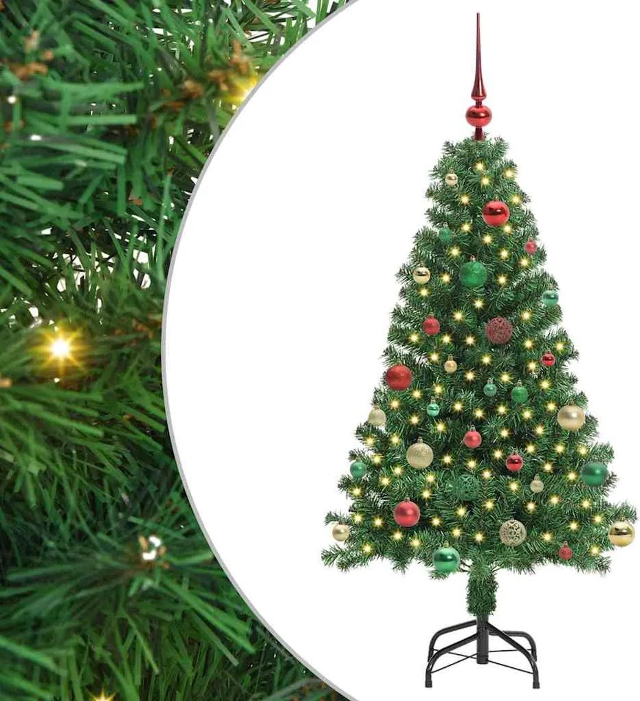 vidaXL Mű karácsonyfa 150 LED-del Zöld 150 cm PVC és Acél és Műanyag