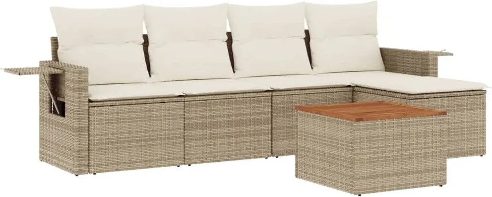 vidaXL 6 részes bézs polyrattan kerti ülőgarnitúra párnával