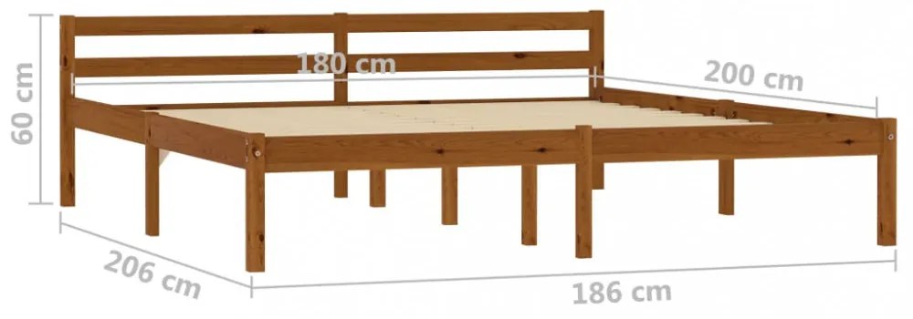 mézbarna tömör fenyőfa ágykeret matrac nélkül 180 x 200 cm