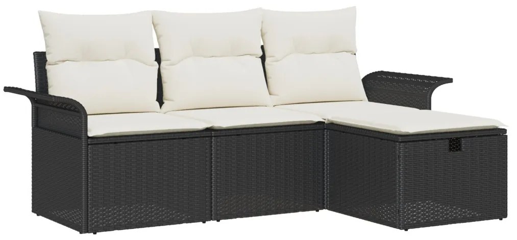 4 darabos Kerti Sofa Szett Párnákkal Fekete Poli Rattan