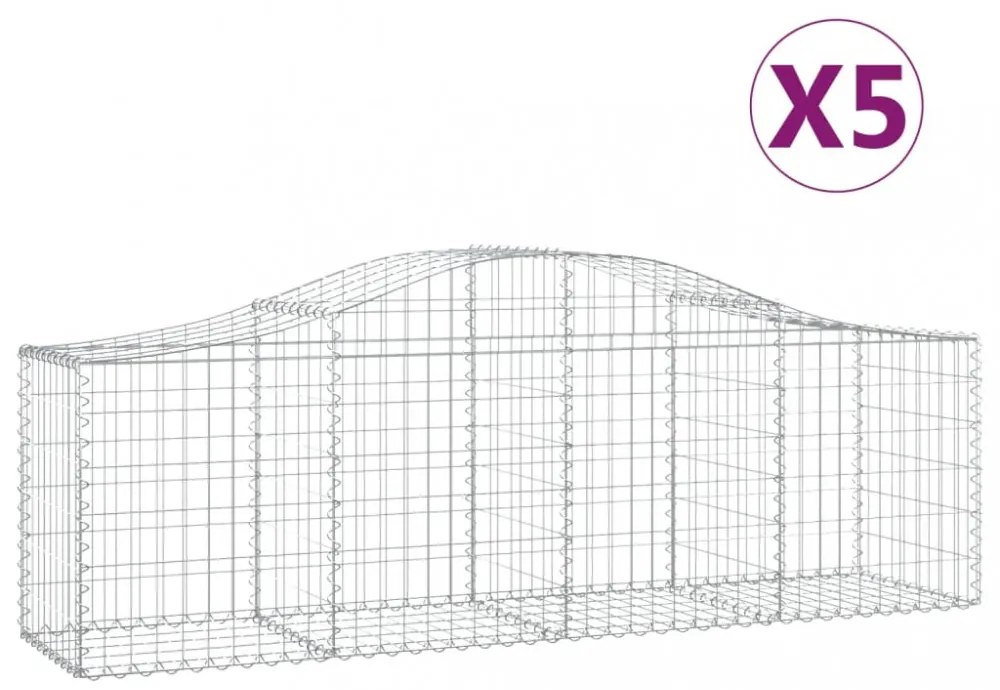 vidaXL 5 db íves horganyzott vas gabion kosár 200x50x60/80 cm