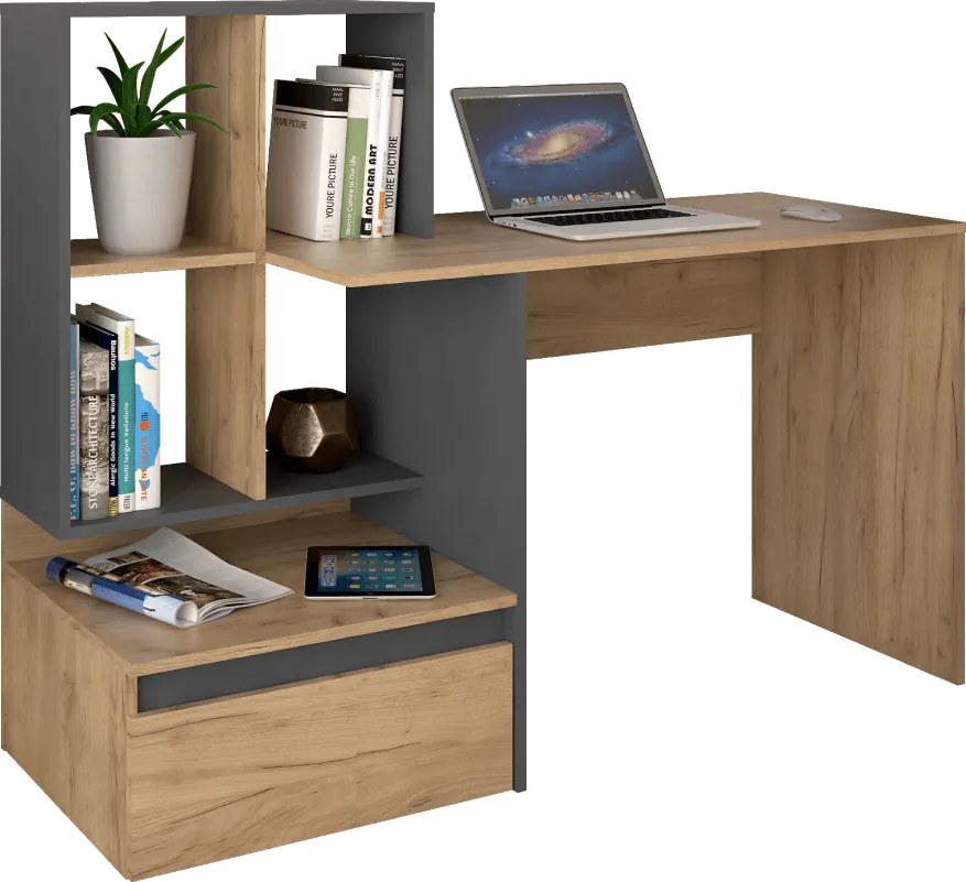 Számítógépasztal, artisan tölgy/grafit, NEREO 2 NEW