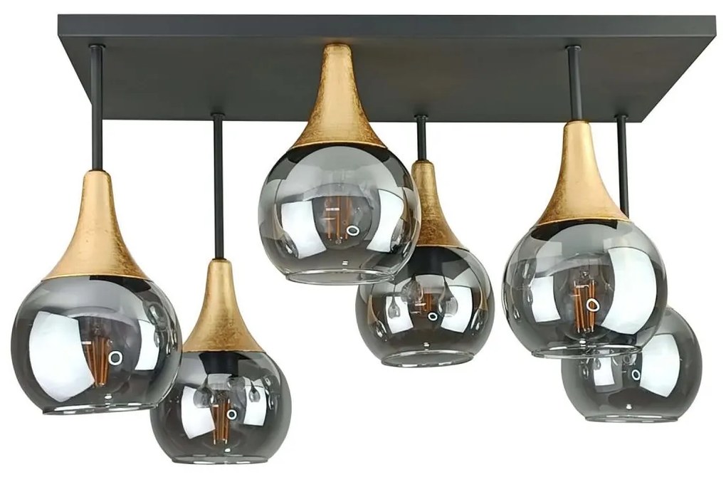 Felületre szerelhető csillár SOMA 6xE27/60W/230V fekete/arany/füstös fekete