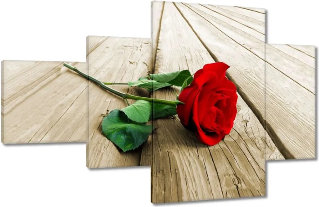 Vászonkép 130x80 Vörös rózsa a deszkákon
