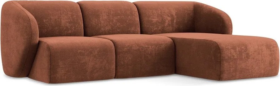 Terrakotta színű zsenília sarokkanapé (jobb oldali-heverő résszel) Lani – Makamii