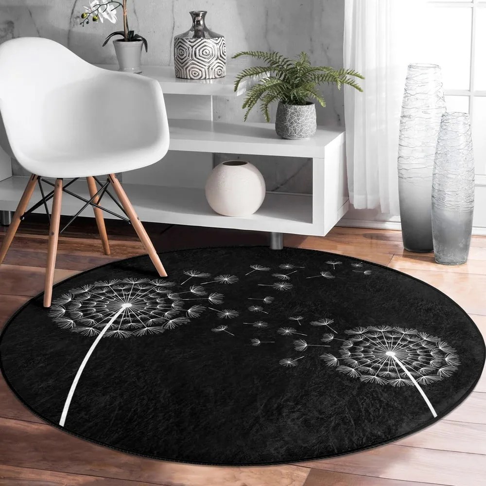 Fekete mosható-robotporszívóval tisztítható kerek szőnyeg ø 120 cm Comfort – Mila Home