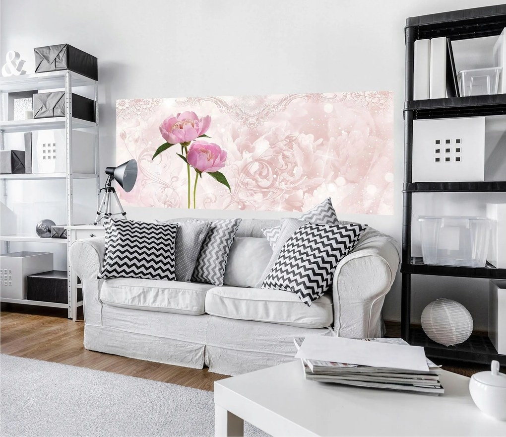 Flizelin fotótapéta Rózsaszín bazsarózsa Barokk virágtánc 250x104 +ragasztó