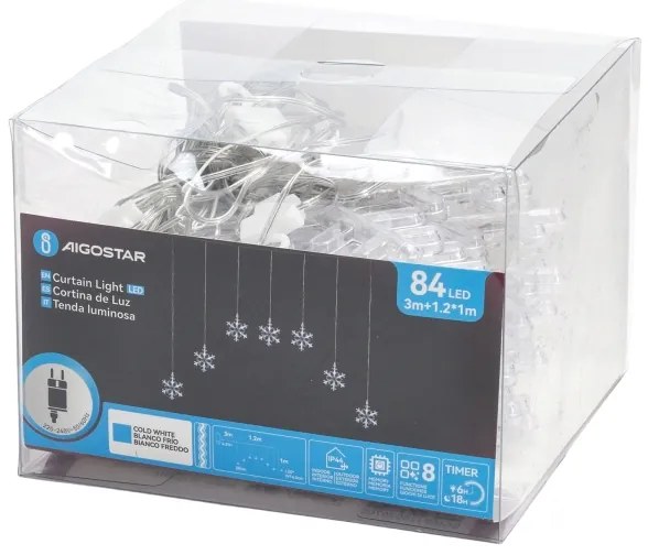 Aigostar - LED kültéri karácsonyi fényfüzér 84xLED/230V 1,2x1m IP44 hideg fehér hópelyhek