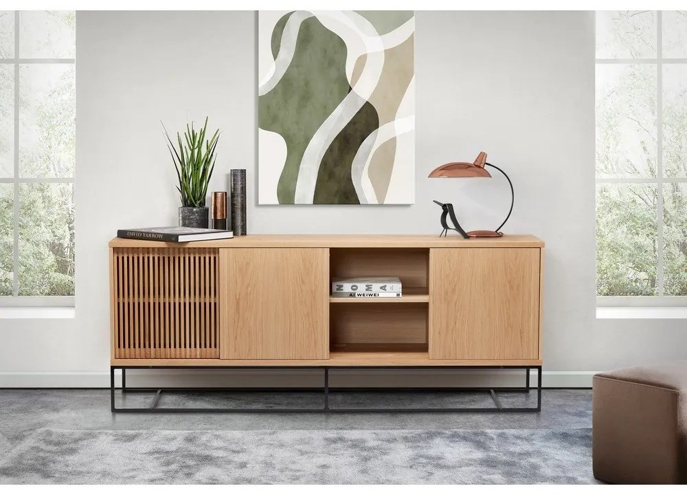 Natúr színű alacsony komód tölgyfa dekorral 188x75 cm Ende – Woodman