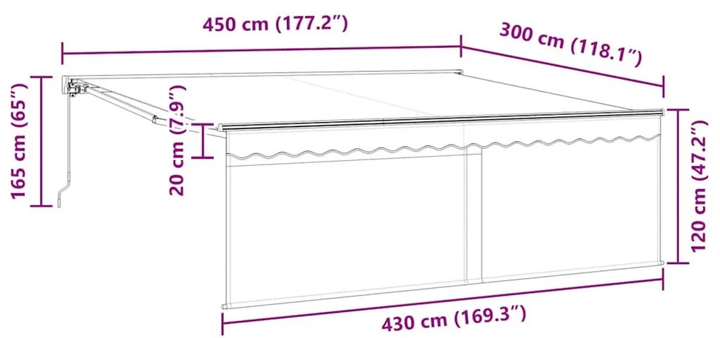 Behúzható napellenző Kék és fehér 450 × 300 cm szövet