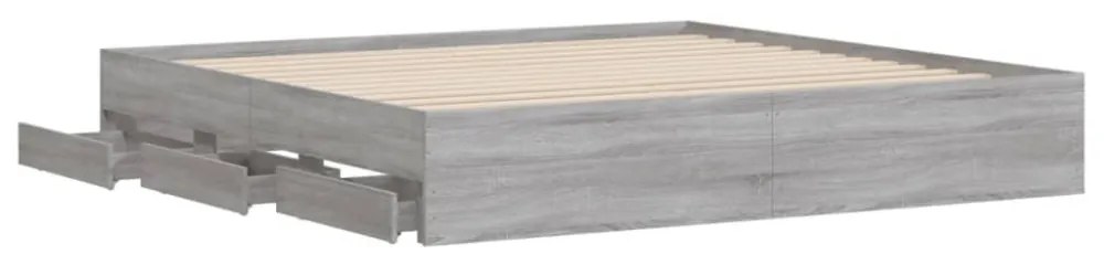 sonoma tölgyszínű szerelt fa ágykeret fiókokkal 200 x 200 cm