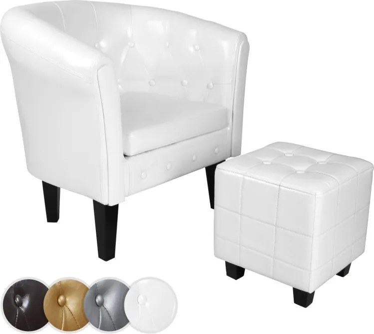 MIADOMODO Chesterfield fotel és lábtartó fehér