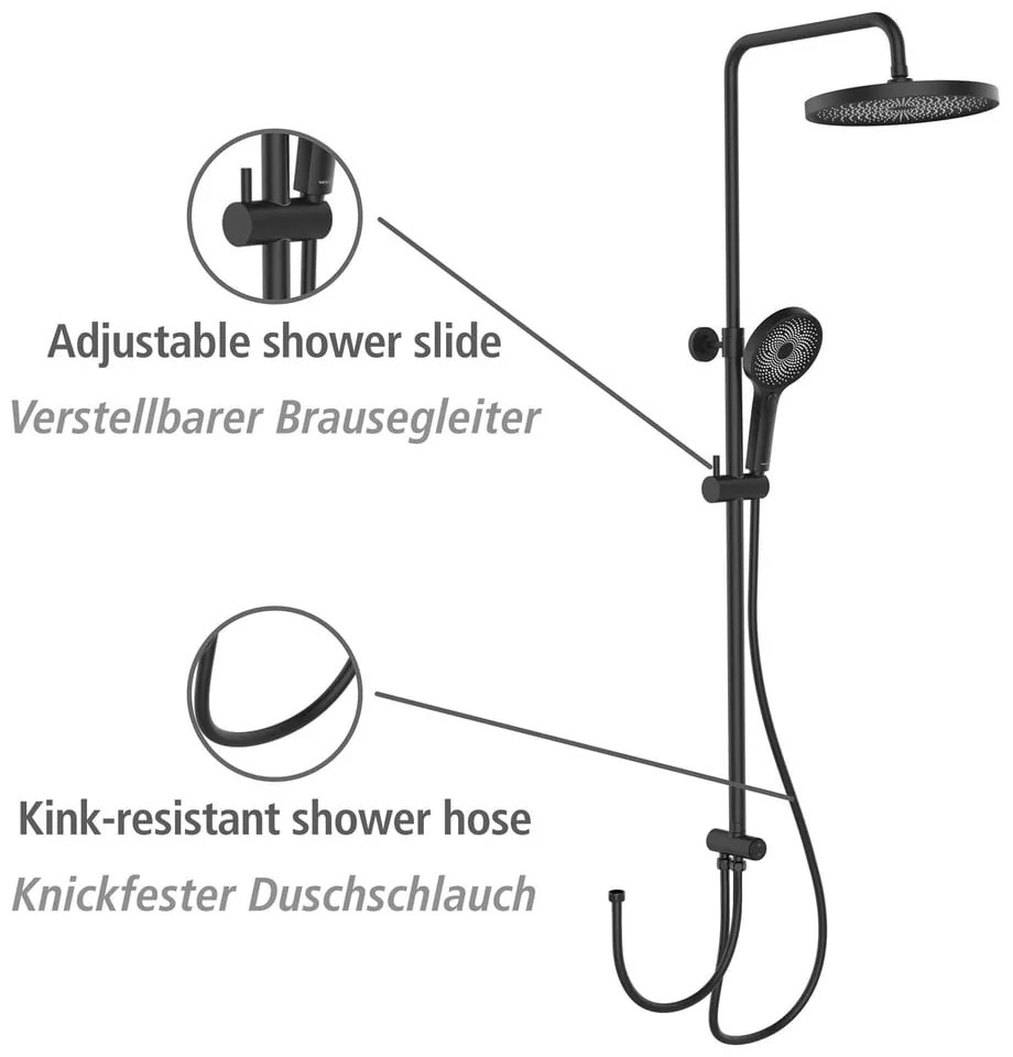 Fekete rozsdamentes acél zuhanyszett 120 cm Soft Water – Wenko