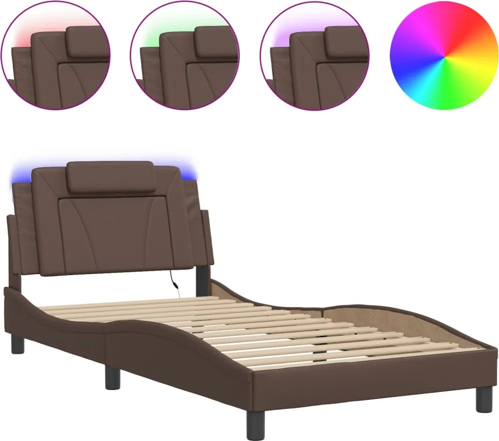 vidaXL barna ágykeret Viana LED-ekkel matrac nélkül 100 x 200 cm