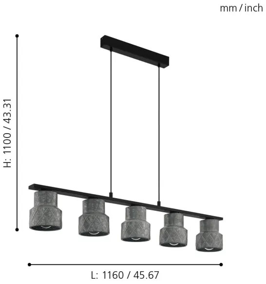 Eglo 39855 - Csillár zsinóron HILCOTT 5xE27/40W/230V
