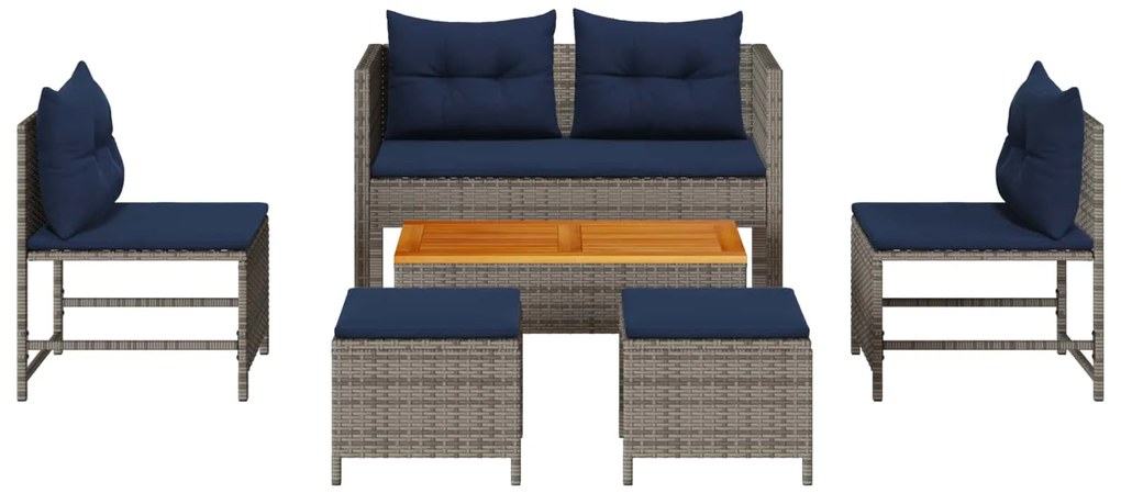 vidaXL Kerti Kanapé Szett párnával 6 pcs Szürke és sötétkék polirattan