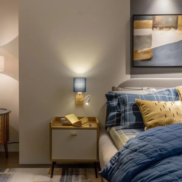 Brilagi - LED Fali lámpa NUBILA WOOD 1xE27/25W/230V+ LED/3W tölgy/sötét kék