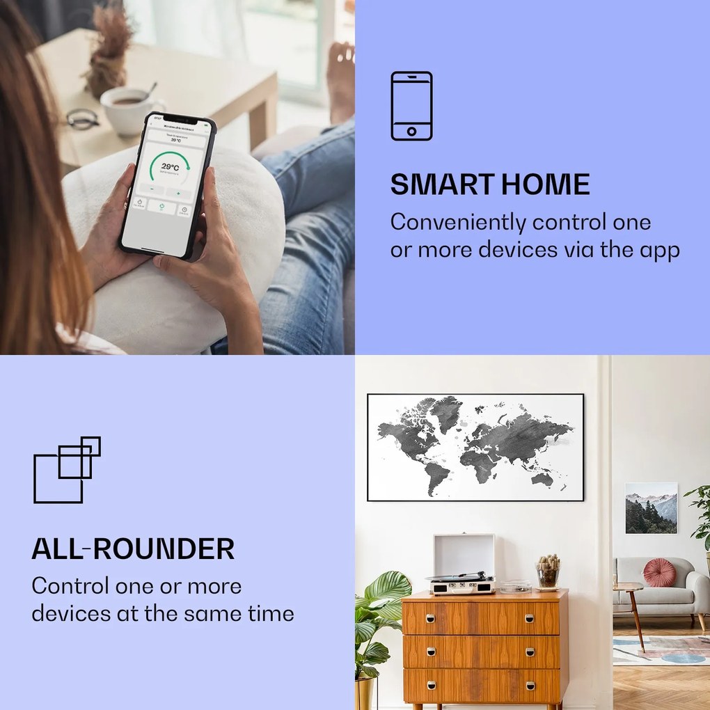 Klarstein Wonderwall Air Art Smart, infravörös hősugárzó, 120 x 60 cm, 700 W, fekete térkép