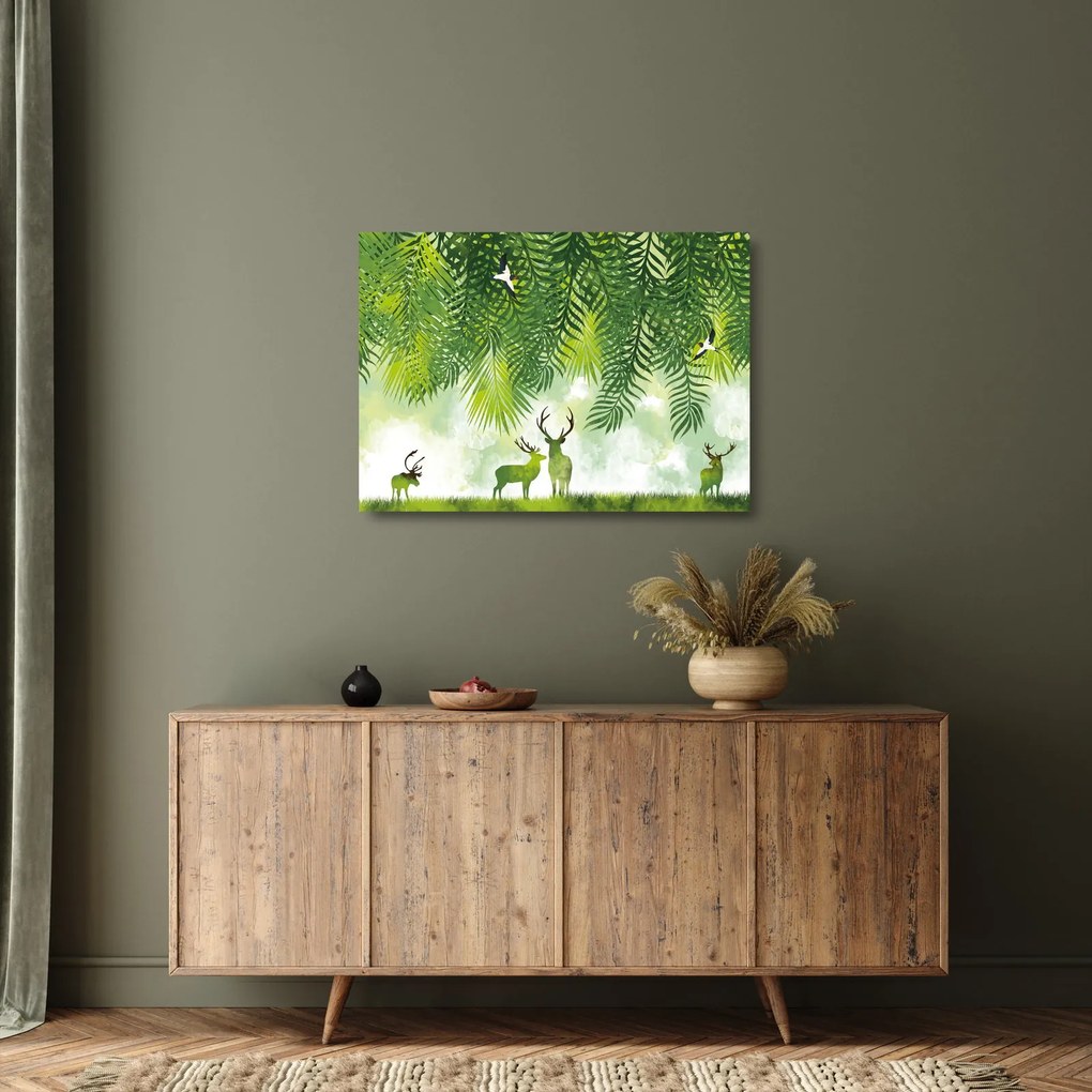Kép - szarvas az erdőben (üvegen) (70x50 cm)