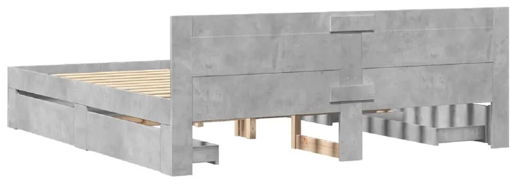 betonszürke szerelt fa ágykeret fejtámlával 200 x 200 cm