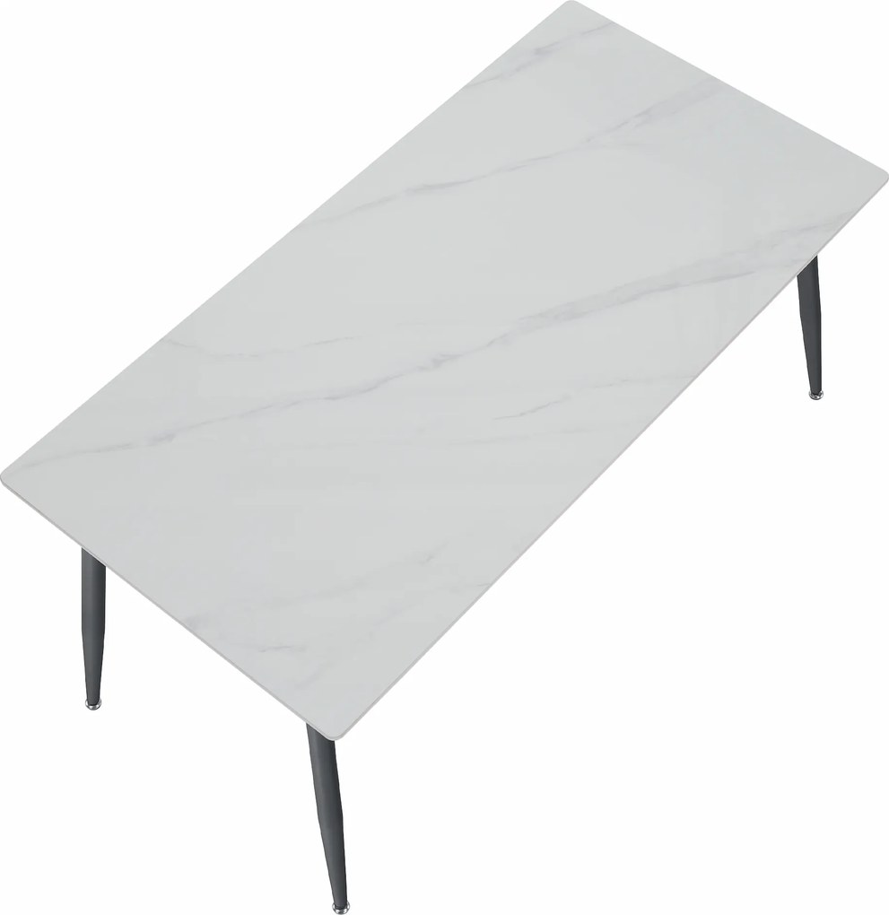 Étkezőasztal, fehér márvány/fekete, 160x80 cm, FLORENC TYP 2