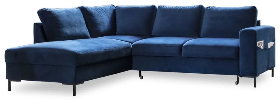 Sötétkék bársony kinyitható sarokkanapé (bal oldali) Lofty Lilly – Miuform