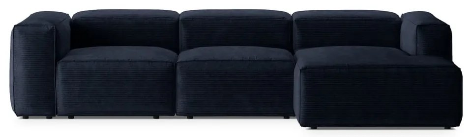 Sötétkék kordbársony sarokkanapé (jobb oldali-heverő résszel) Bergano – Cosmopolitan Design