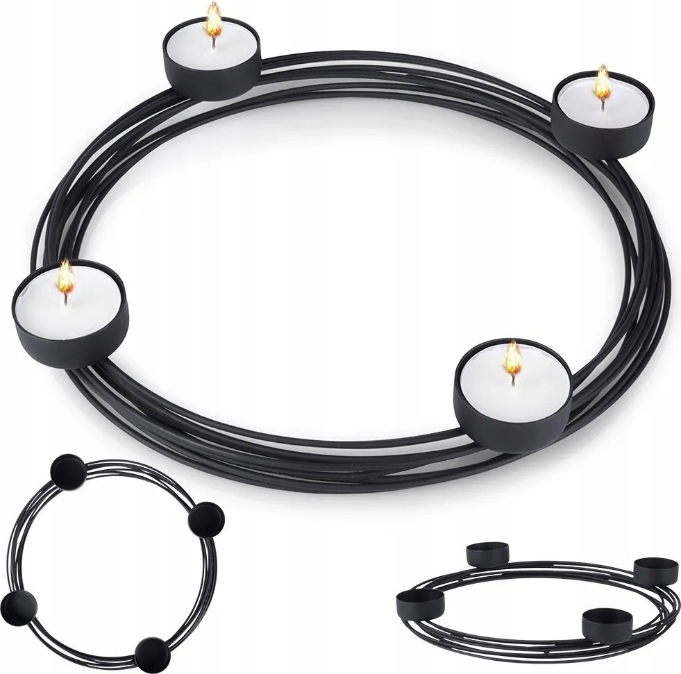 Gyertyatartó Fém fekete állvány kerek gyertya tealight dekorációs asztal