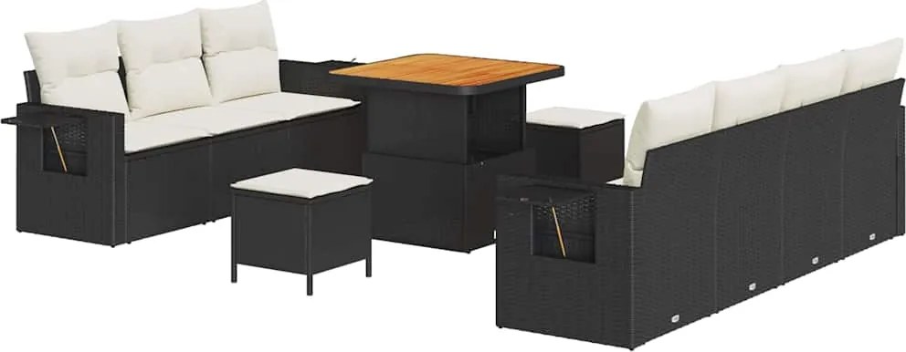 vidaXL Kerti Kanapé Szett 10 pcs Fekete polirattan