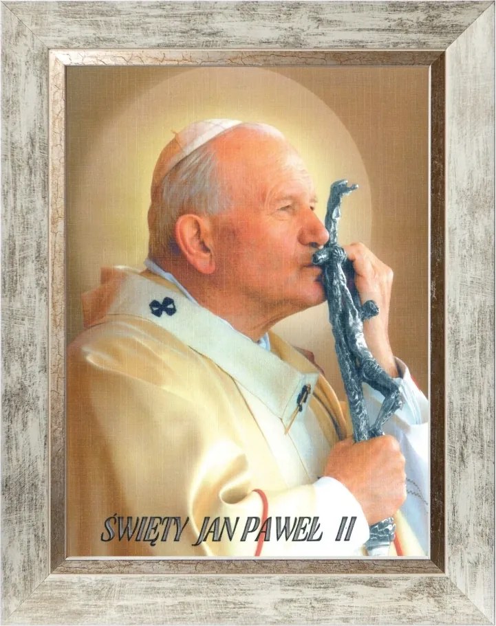 János Pál Pápa Szakrális Festmény Fehér Díszkeretben 30X40