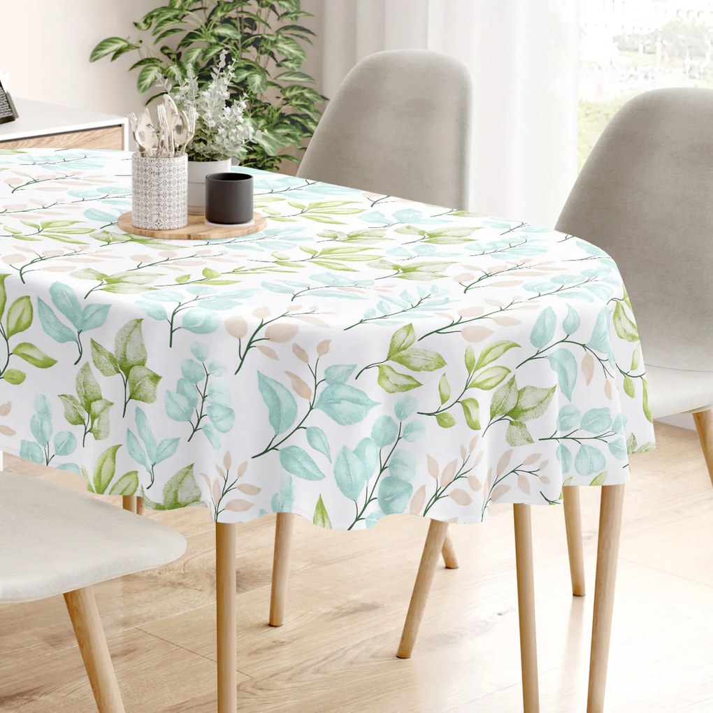 Goldea ovális pamut terítő deluxe - festett levelek 120 x 160 cm