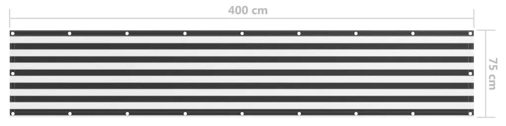 Antracitszürke-fehér oxford-szövet erkélyparaván 75 x 400 cm