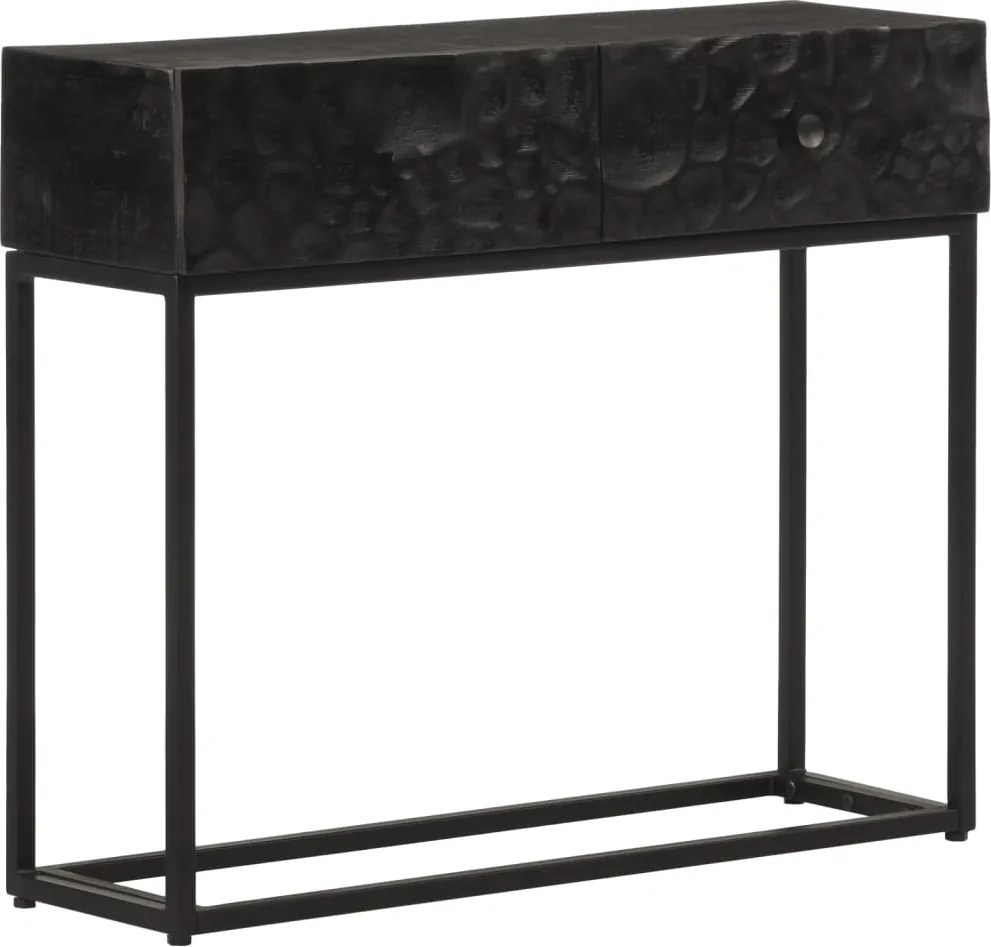 vidaXL fekete tömör mangófa és vas tálalóasztal 90 x 30 x 76 cm