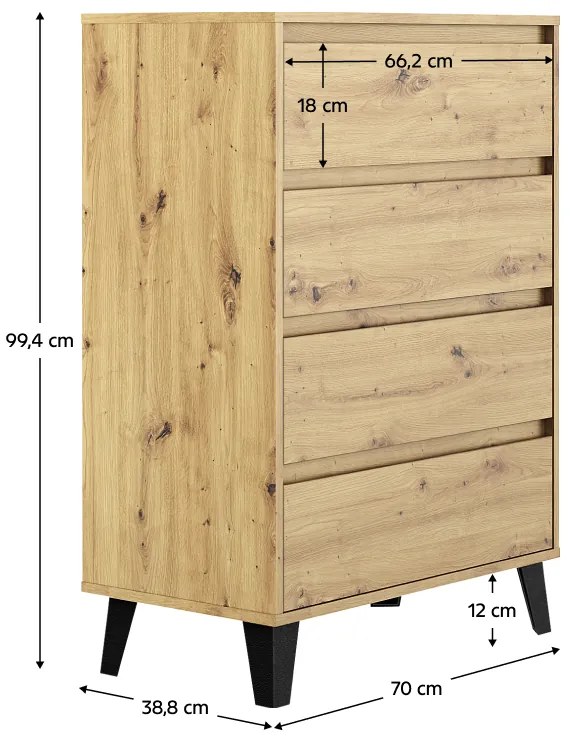 BOGAN 4S70 komód, Artisan tölgy