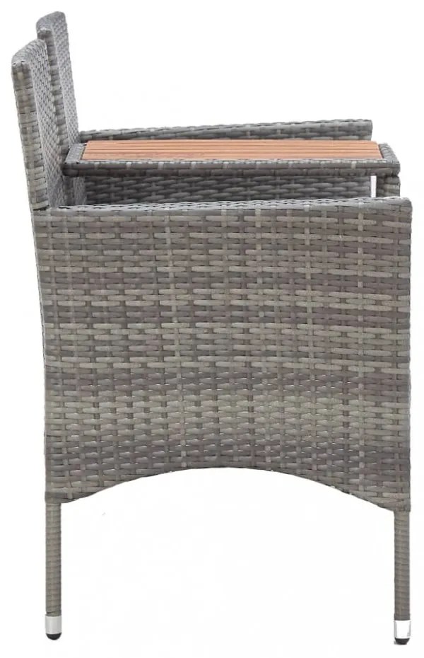 kétszemélyes szürke polyrattan kerti pad teázóasztallal 143 cm