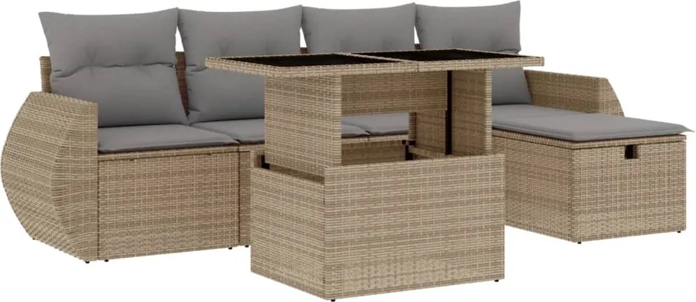 vidaXL 6 részes bézs polyrattan kerti ülőgarnitúra párnával